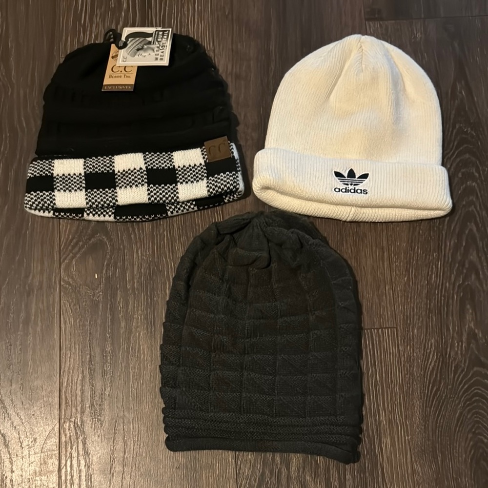 Adidas Black and White Winter Hats